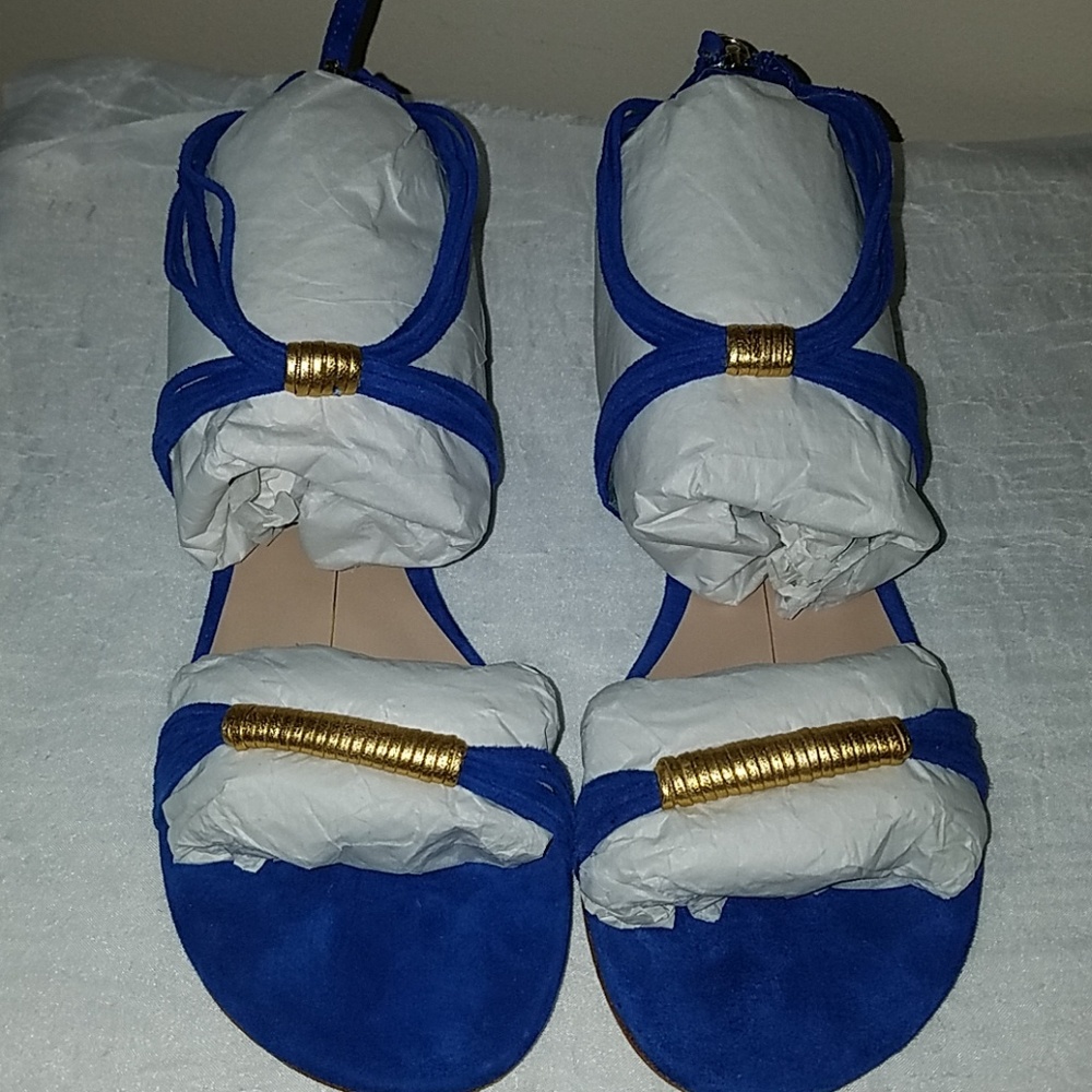 Lola Cruz Jewel Shoes Azul Tinta Flats NWOB